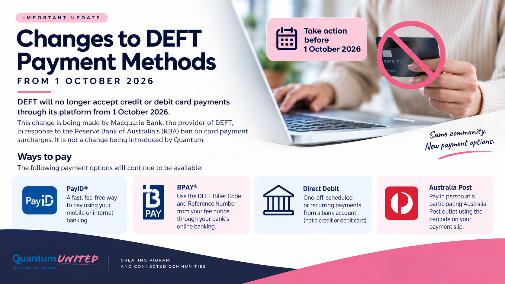 CHANGES TO DEFT PAYMENT METHODS
